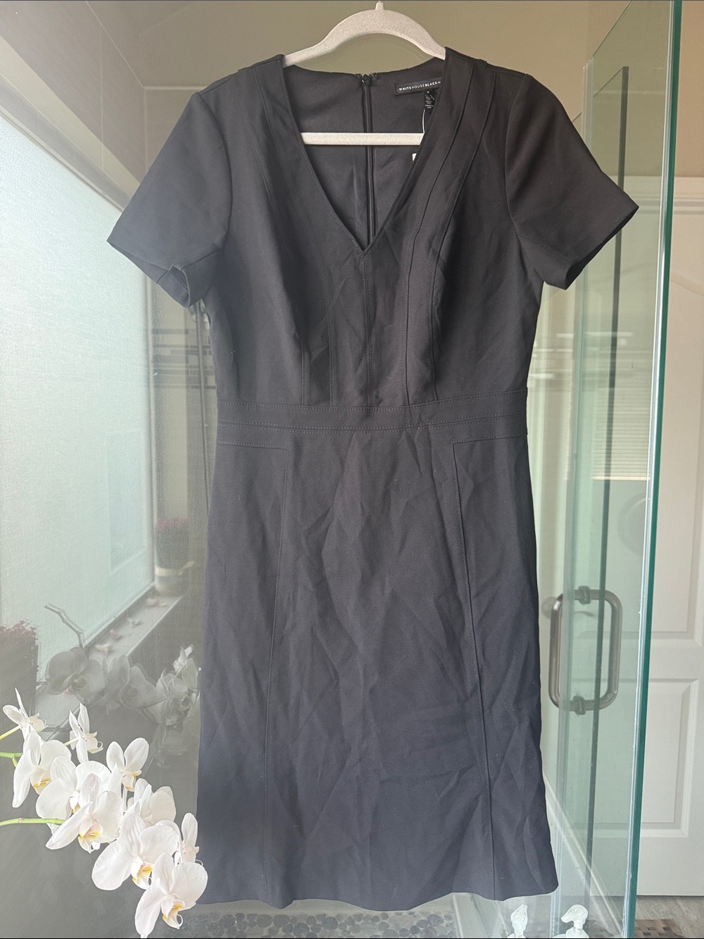 White House Black Market Black V-Neck Short Sleeve Midi Dress